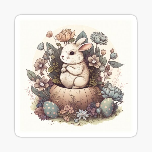 Item preview, Easter Bunny and Egg with Flowers Vintage Style designed and sold by Aurora Hues.