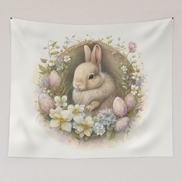 Item preview, Easter Bunny and Egg with Flowers Vintage Style designed and sold by Aurora Hues.