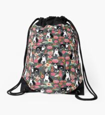 Boston Terrier floral dog breed pet art must have boston terriers gifts Drawstring Bag