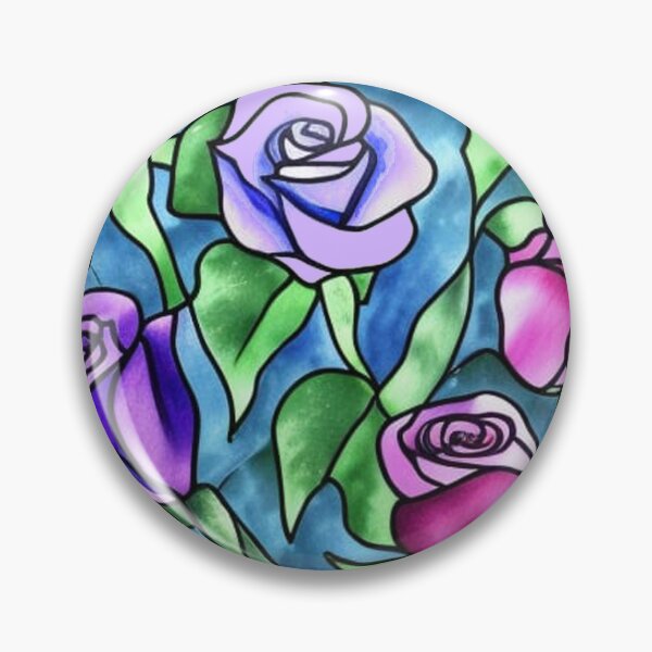 Item preview,  Stained Glass Pattern of Roses and Foliage Pink Purple Blue designed and sold by Greenbaby.