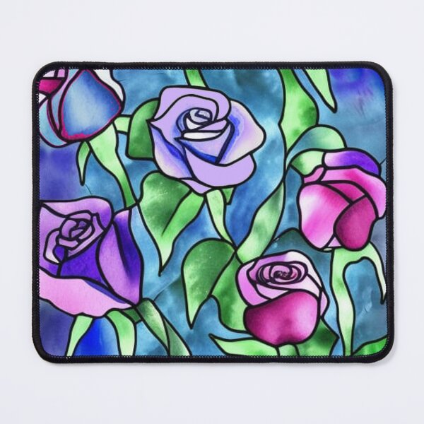 Item preview,  Stained Glass Pattern of Roses and Foliage Pink Purple Blue designed and sold by Greenbaby.