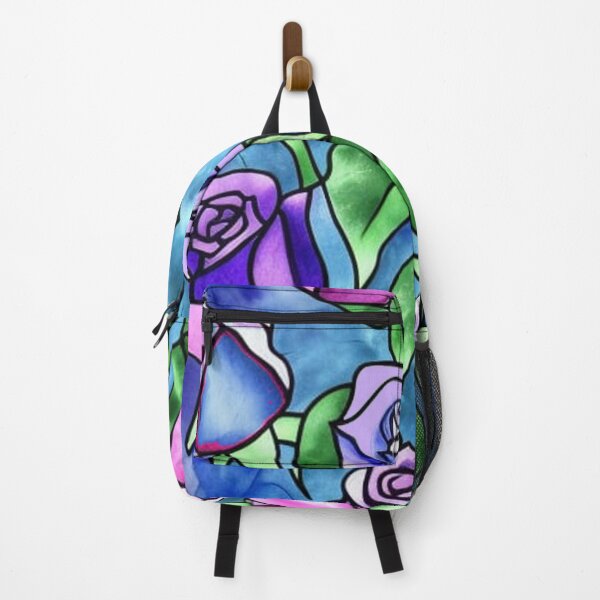 Item preview, Stained Glass Pattern of Roses and Foliage Pink Purple Blue designed and sold by Greenbaby.