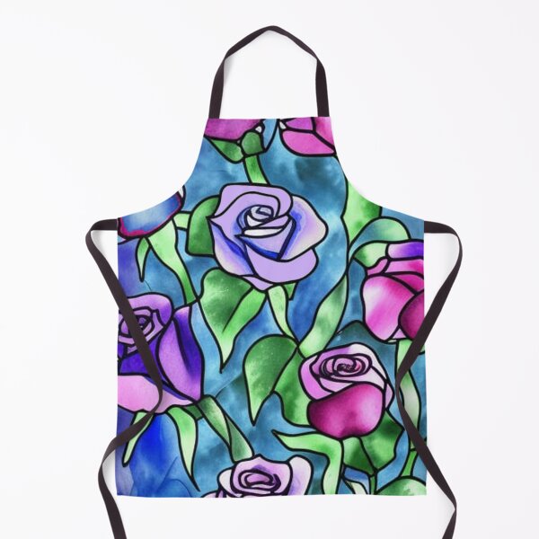 Item preview, Stained Glass Pattern of Roses and Foliage Pink Purple Blue designed and sold by Greenbaby.
