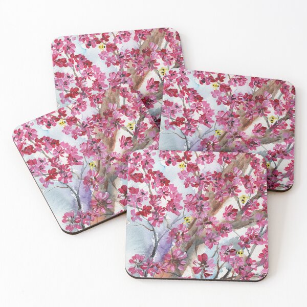 Item preview, Apple Blossoms with Yellow Honey Bees -  Pink,  Magenta  designed and sold by Smalltownart.