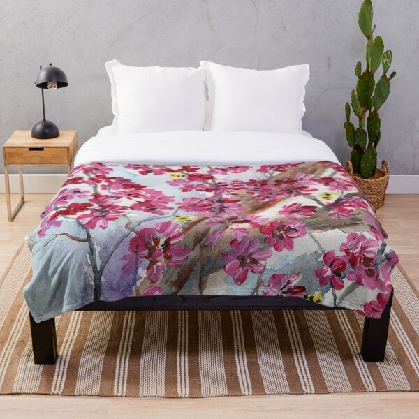 Item preview, Apple Blossoms with Yellow Honey Bees -  Pink,  Magenta  designed and sold by Smalltownart.