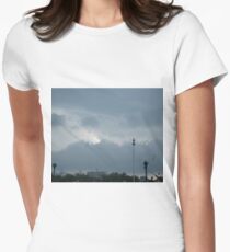 Sky, clouds, birds, wind, buildings Women's Fitted T-Shirt