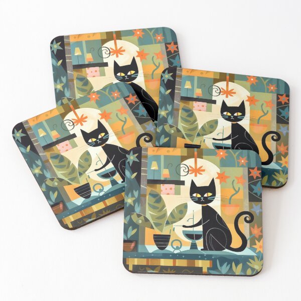 Item preview, Whimsical Black Cat Amongst Blended Flowers designed and sold by melbournedesign.