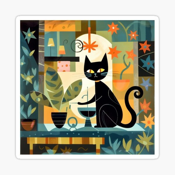 Item preview, Whimsical Black Cat Amongst Blended Flowers designed and sold by melbournedesign.