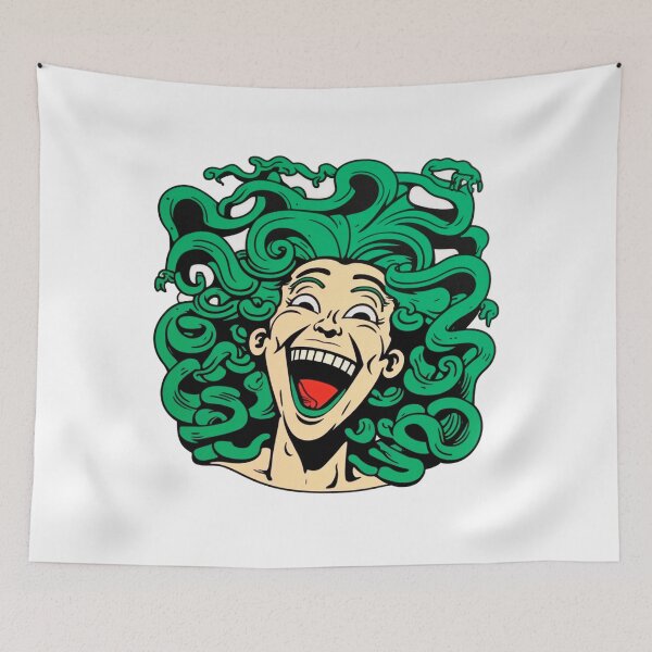 Item preview, Sticker goddess Medusa laughing cartoon  designed and sold by DanniJordan.