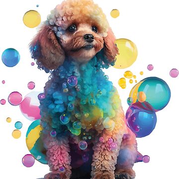 A Light Brown Toy Poodle Puppy with Colorful Bubble Animals in Vibrant  Color Tapestry