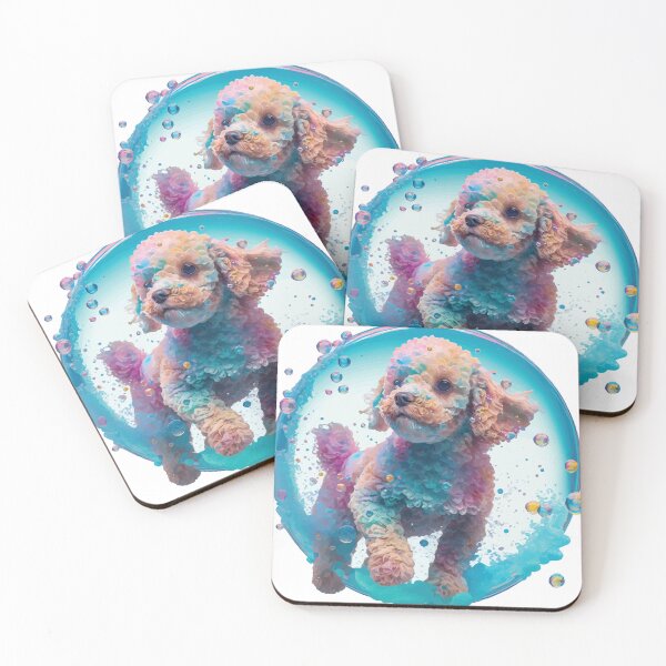 Artikelvorschau, Ein goldener Cavapoo-Welpe schwimmt in einer blauen Blase - Tiere in leuchtenden Farben entworfen und verkauft von GVRDesign.