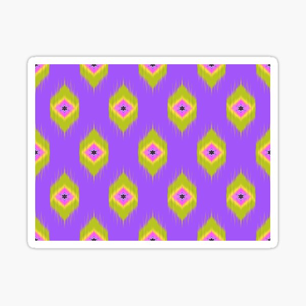 Item preview, green and pink flowers on purple background ikat style designed and sold by Muemai88.