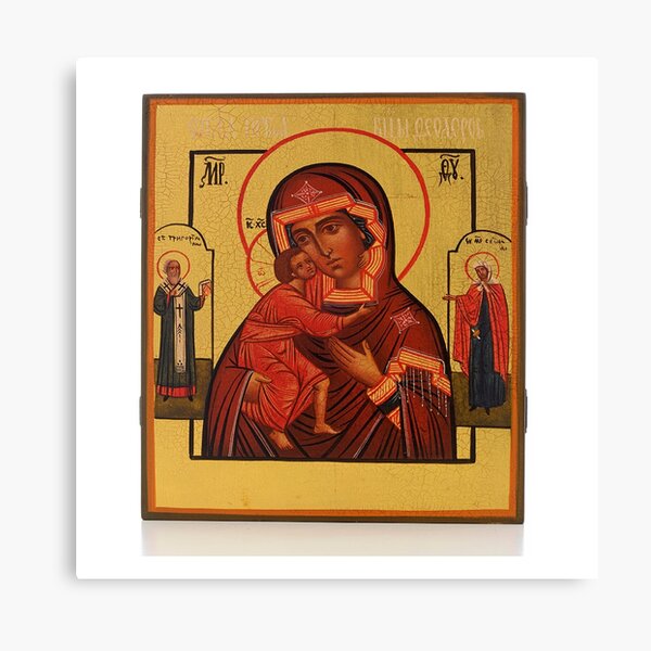 Russian Icon of the Mother of God Feodorowskaya with Saints Canvas Print