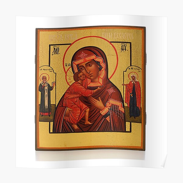 Russian Icon of the Mother of God Feodorowskaya with Saints Poster