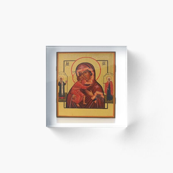 Russian Icon of the Mother of God Feodorowskaya with Saints Acrylic Block