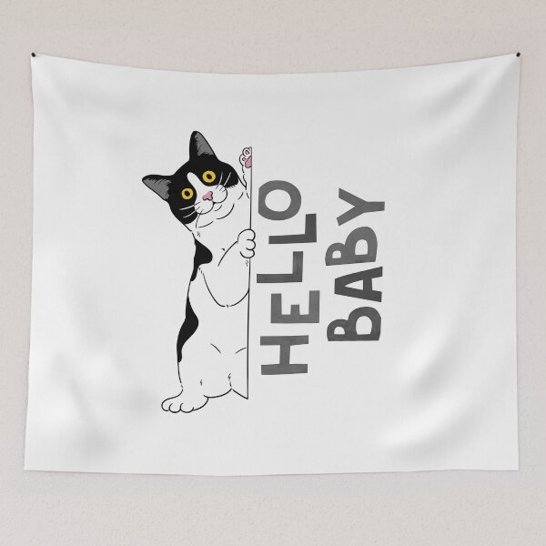 Item preview, black cat holding on, hello baby designed and sold by elatyaouishop.