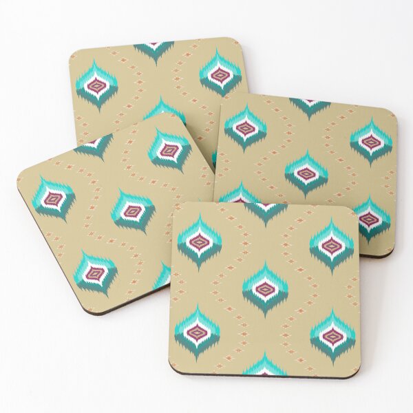 Item preview, green leaves on light brown background ikat style designed and sold by Muemai88.
