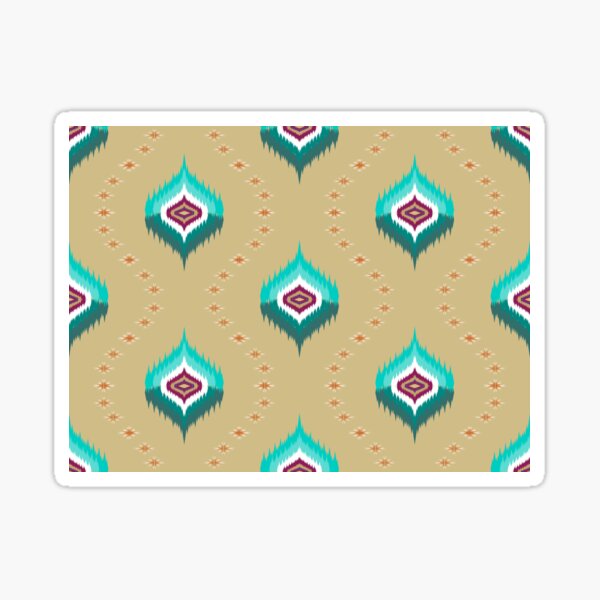 Item preview, green leaves on light brown background ikat style designed and sold by Muemai88.