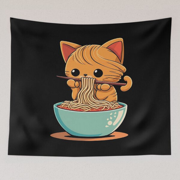 Item preview, cat eating spaghetti designed and sold by carolinemorrise.