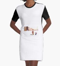 Calvin and Hobbes - Snow Tracks Graphic T-Shirt Dress