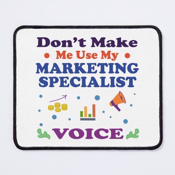 Vista previa del artículo con la obra «No me hagas usar mi voz de especialista en marketing, texto oscuro, trabajo divertido de especialista en marketing ninja, humor de especialista en marketing, broma de especialista en marketing, meme.», diseñado y vendido por SGS-.
