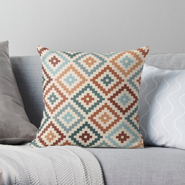 16x16 The House Warming Gift Co Traditional Aztec Geometric Pattern with Faux Stitching Throw Pillow Multicolor 