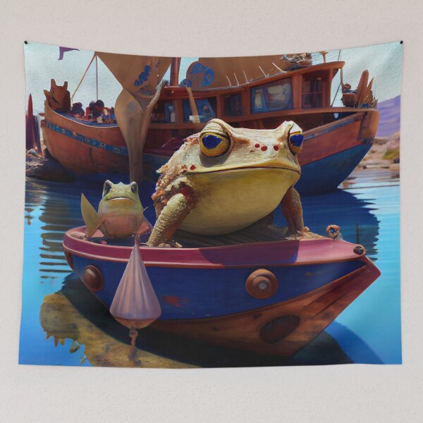 Item preview, Frogtail and Flotilla at Eggplant Harbor Digital Painting designed and sold by CodeAndColors.