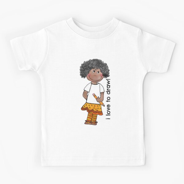 I love to draw! Whimsical Art Girl with Pencil Kids T-Shirt