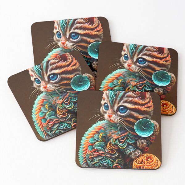 Item preview, Colorful paper poster of a baby kitten playing designed and sold by CanyonGarageArt.