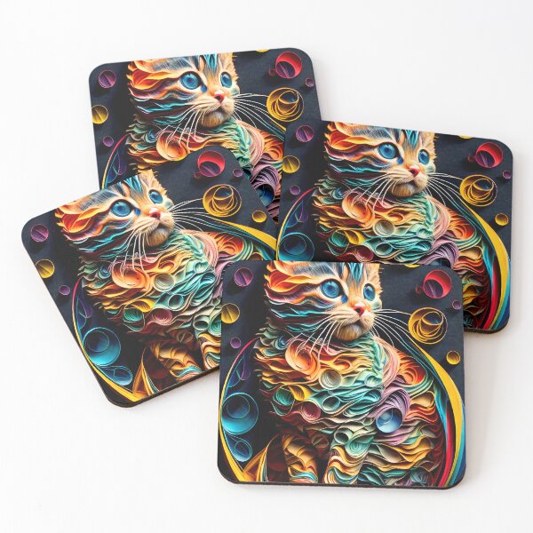 Item preview, Colorful paper poster of a baby kitten playing designed and sold by CanyonGarageArt.