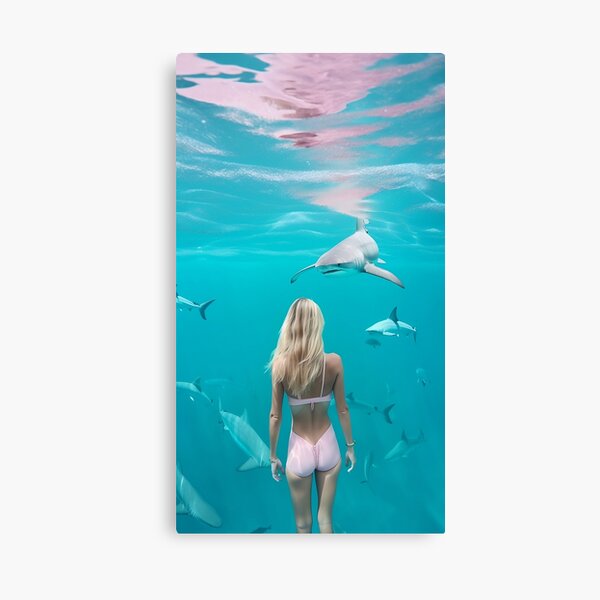 Woman Swimming with Sharks Canvas Print