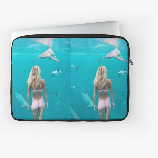 Woman Swimming with Sharks Laptop Sleeve