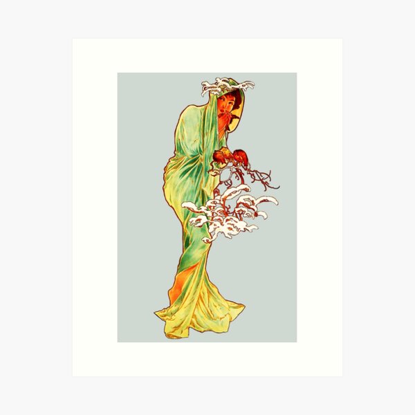 Aperçu de l'œuvre Alphonse Mucha | Les Quatre Saisons | Hiver 1896 (conception découpée) créée et vendue par Alphonse Mucha Art Collection.