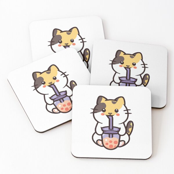 Item preview, Happy kawaii cat drink bubble tea designed and sold by Colorful Dreams.