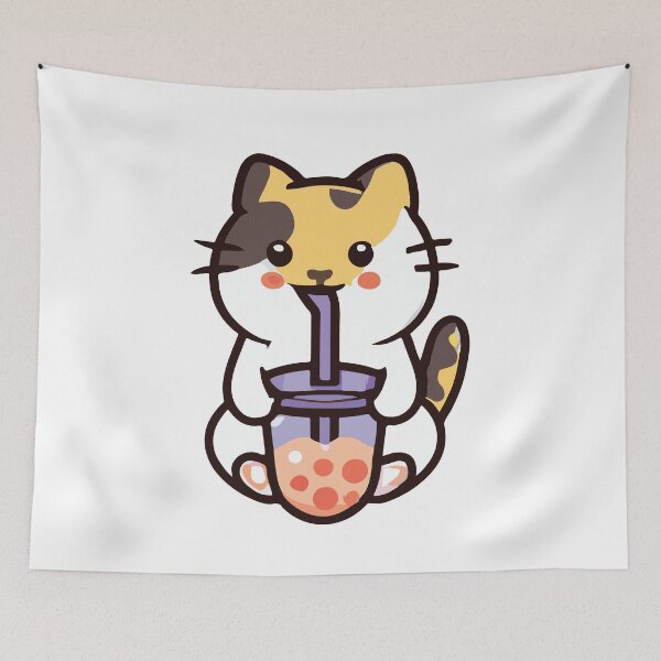 Item preview, Happy kawaii cat drink bubble tea designed and sold by Colorful Dreams.