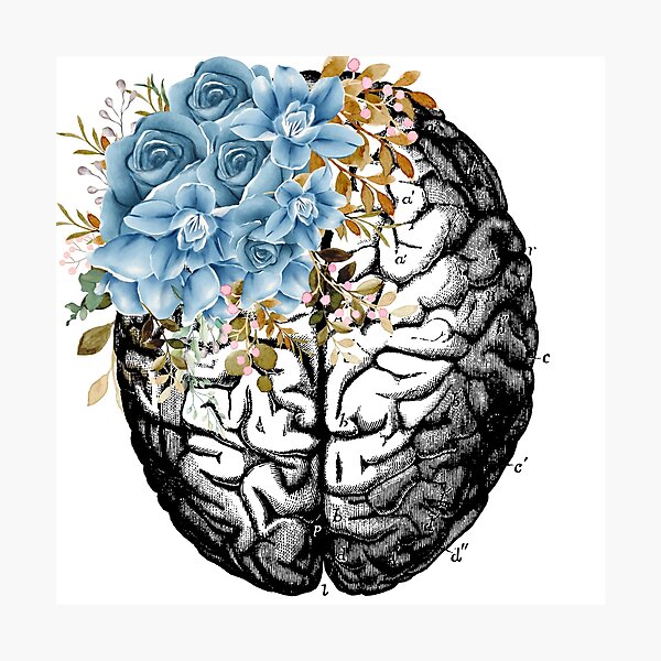 Item preview, Human brain with blue flower designed and sold by Re-Zsu.