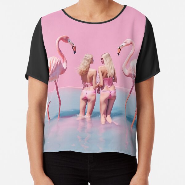 Women with flamingos Chiffon Top