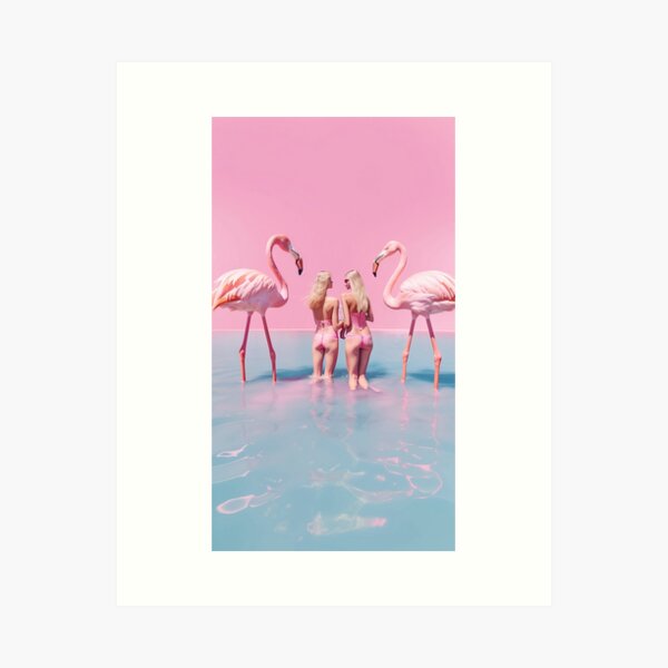 Women with flamingos Art Print