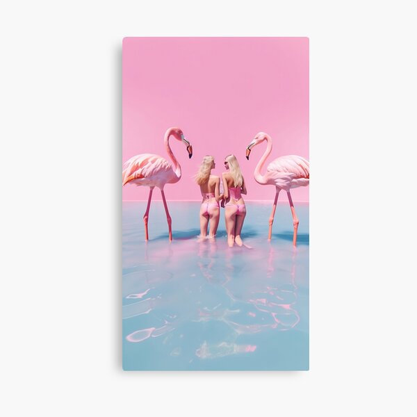 Women with flamingos Canvas Print