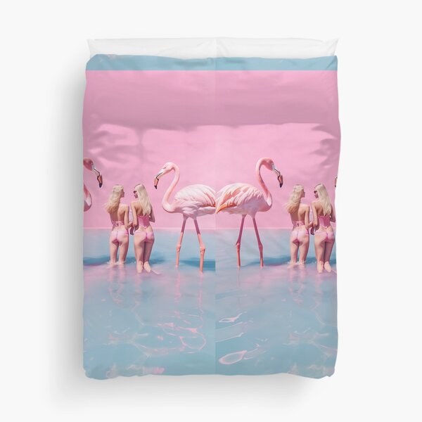 Women with flamingos Duvet Cover