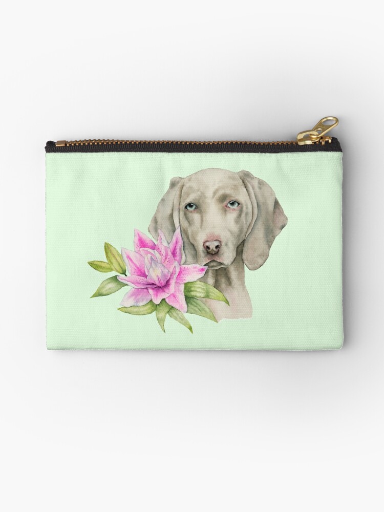 Innocence Weimaraner And Lily Watercolor Painting Zipper Pouch