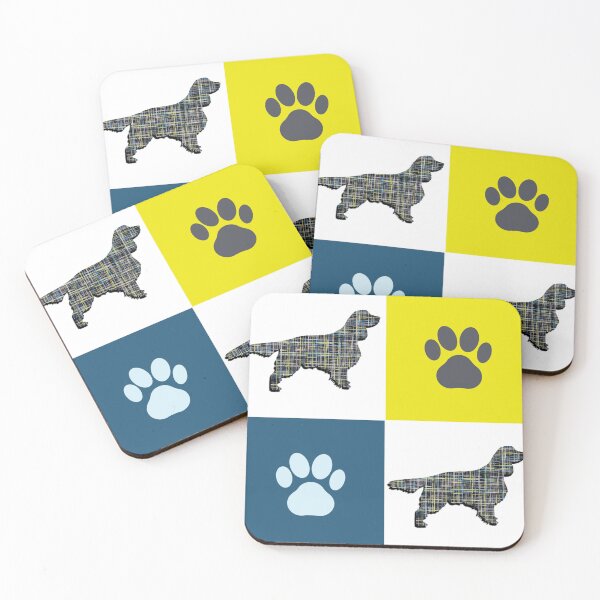 Item preview, Springer Spaniel Dog & Paw Repeating Blue & Yellow Grid designed and sold by AMSonArt.