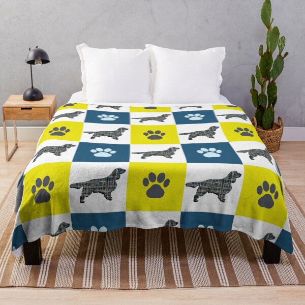 Item preview, Springer Spaniel Dog & Paw Repeating Blue & Yellow Grid designed and sold by AMSonArt.