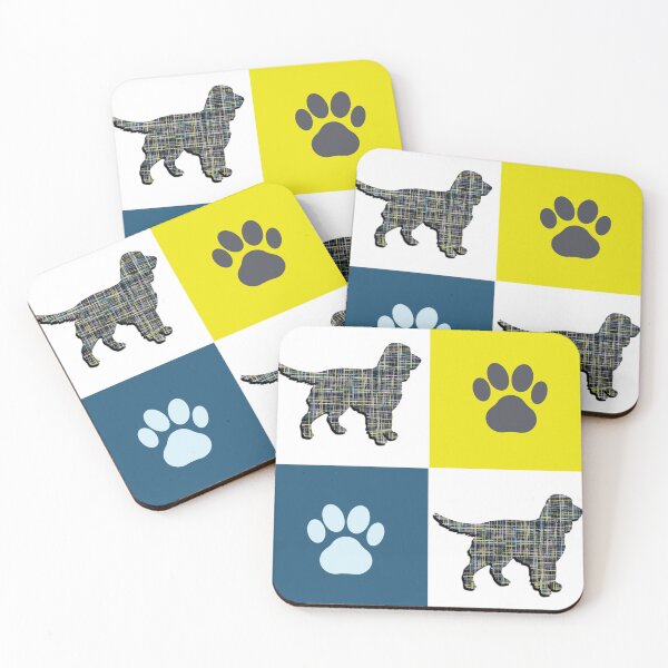 Item preview, Sprocker Spaniel Dog & Paw Repeating Blue & Yellow Grid designed and sold by AMSonArt.