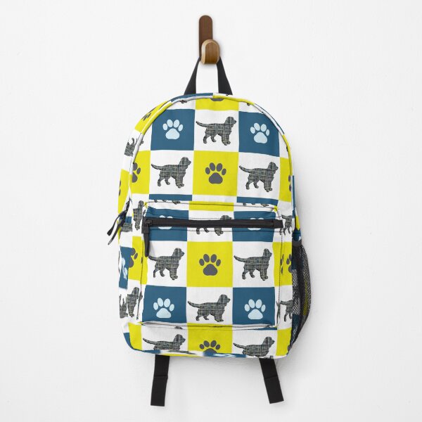 Item preview, Sprocker Spaniel Dog & Paw Repeating Blue & Yellow Grid designed and sold by AMSonArt.
