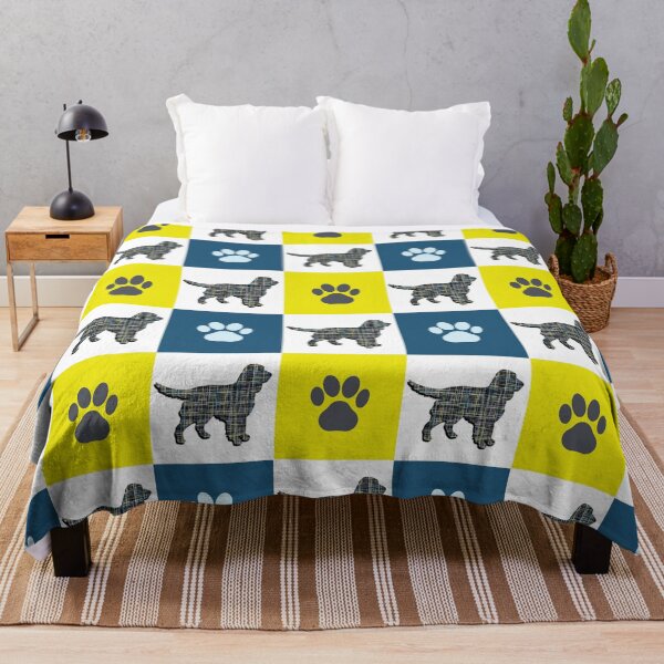 Item preview, Sprocker Spaniel Dog & Paw Repeating Blue & Yellow Grid designed and sold by AMSonArt.