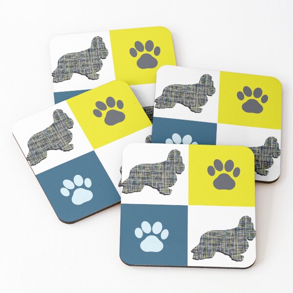 Item preview, Cocker Spaniel Dog & Paw Repeating Blue & Yellow Grid designed and sold by AMSonArt.