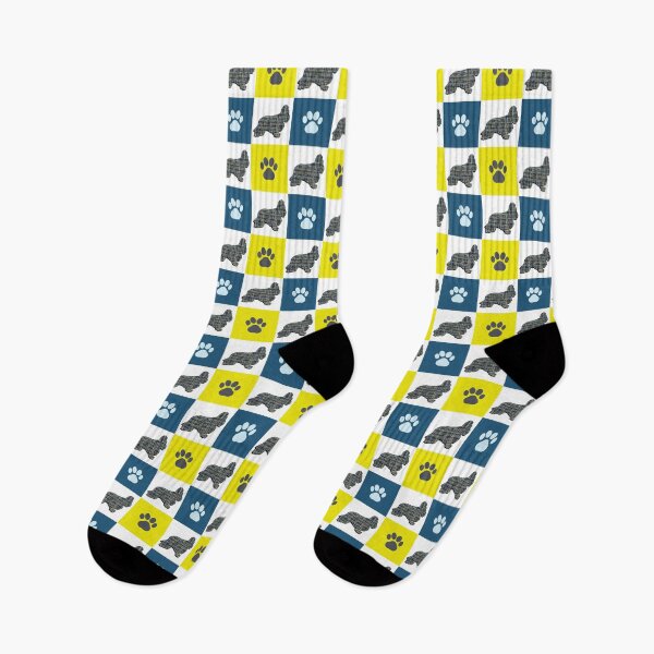Item preview, Cocker Spaniel Dog & Paw Repeating Blue & Yellow Grid designed and sold by AMSonArt.