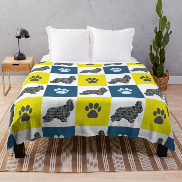 Item preview, Cocker Spaniel Dog & Paw Repeating Blue & Yellow Grid designed and sold by AMSonArt.