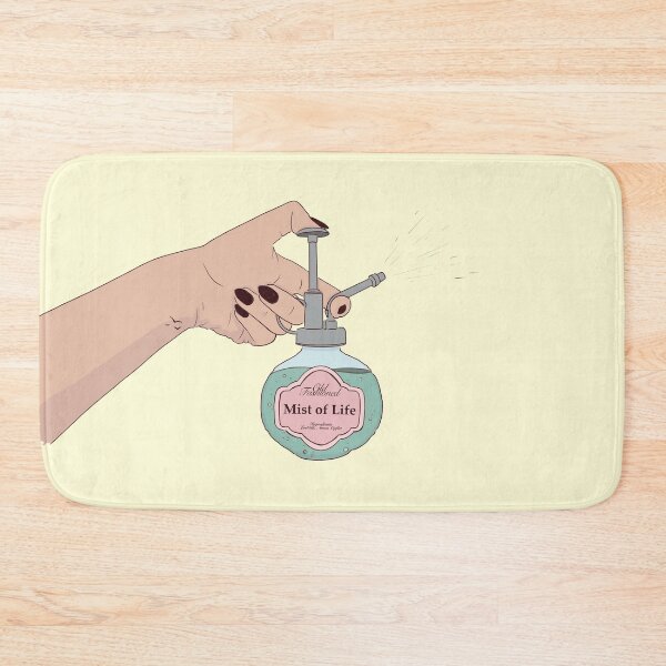 Item preview, "Mist of Life" Witch hand with bird tattoo holds spraying atomizer in which the elixir of life is made up of ingredients: Laetitia, Amor, Cafea designed and sold by BubblyCarrot.